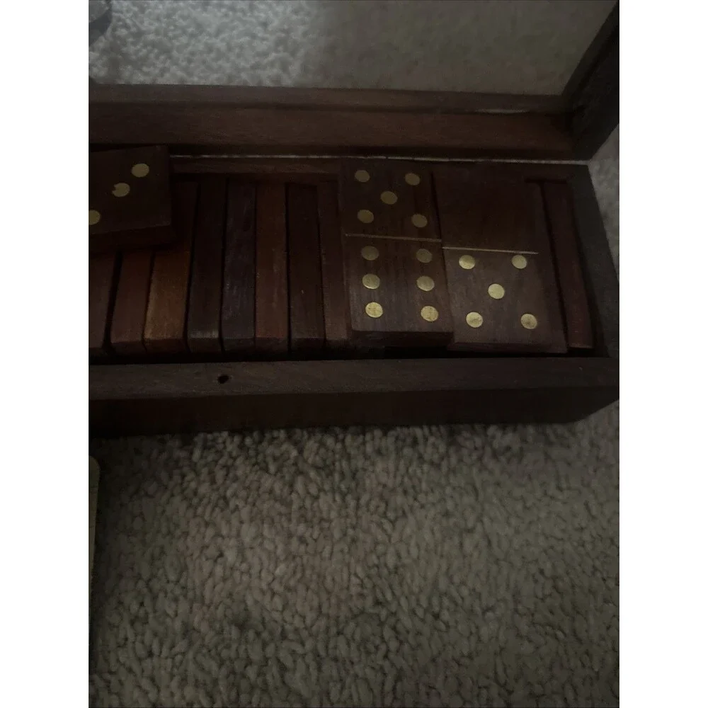 28 Wood Dominos Double Six Dominos Set In A Wooden Case- New
